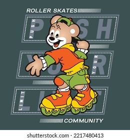 cute animal roller skates run fast vector illustration