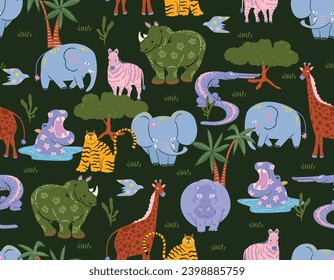Cute Animal en el diseño de patrones de selva safari como vector Diseño para niños , moda de bebé , tela, textil, papel de pared , envoltura y todas las impresiones 