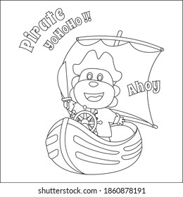cute animal sailor or pirates with cartoon style for colouring book or page