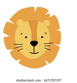 cute animal in scandinavian style. Lion. light brown skin and black nose. Animal head cartoon background for baby textile, wrapping paper, wallpaper in vector.