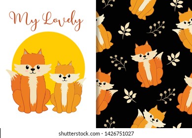 cute animal seamles pattern card set 