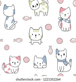 Cute animal seamless pattern hand drawn style. Vector illustration design.