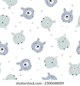 Cute animal seamless pattern. Hand drawn vector background. Can be used for kid's, baby's shirt design,f ashion print design, fashion graphic, t-shirt,tee