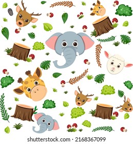 Cute animal seamless pattern illustration
