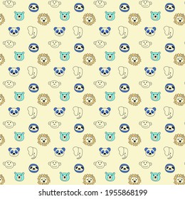 cute animal seamless pattern with light butter background
