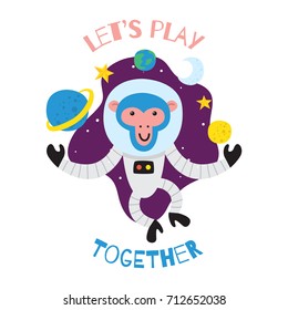 Cute animal series. Space astronaut monkey
