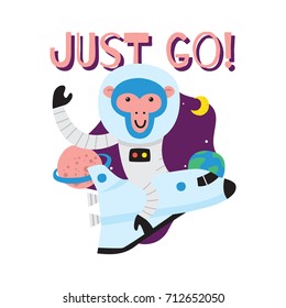 Cute animal series. Space astronaut monkey