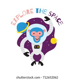 Cute animal series. Space astronaut monkey