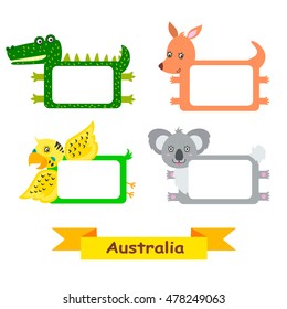 Cute animal set. Exotic australian animal frames. Kid frame vector. Vector animals. Crocodile and parrot, koala, kangaroo. Vector animals. Animals isolated