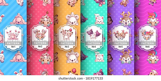 Cute animal - set seamless pattern. Vector eps 10