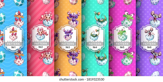 Cute animal - set seamless pattern. Vector eps 10