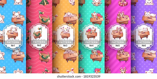 Cute animal - set seamless pattern. Vector eps 10