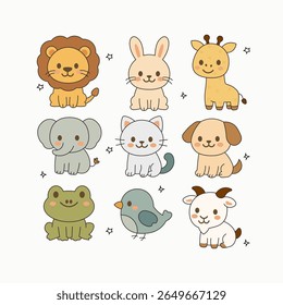 Lindo conjunto de animales Ilustración vectorial