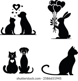 Cute animal silhouettes showing love and affection vector art.