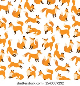 Cute animal - simple cartoon pattern with fox. Flat vector illustration for prints, clothing, packaging and postcards. 