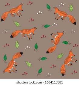 Cute animal - simple cartoon pattern with fox. Flat vector illustration for prints, clothing, packaging and postcards. 