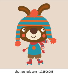 Cute animal skating. Vector illustration