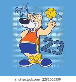 Cute animal slam dunk style basketball player, vector illustration