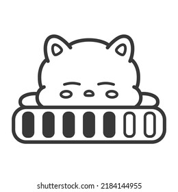 Cute animal sleeping cat. Loading proccess. Kawaii little panda on power button. Vector illustration isolated on white background.