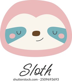 Cute animal sloth portrait hand drawn. Design for children's clothes, poster, invitation.