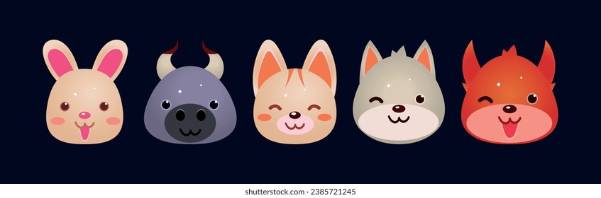 Cute Animal Snout and Muzzle for Game Design Vector Set