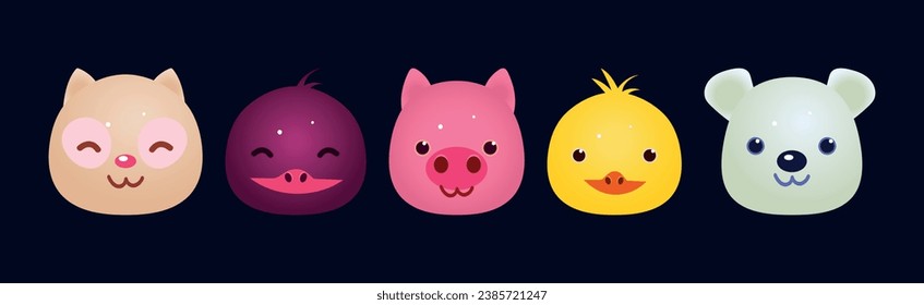 Cute Animal Snout and Muzzle for Game Design Vector Set