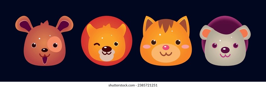 Cute Animal Snout and Muzzle for Game Design Vector Set