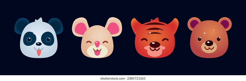 Cute Animal Snout and Muzzle for Game Design Vector Set