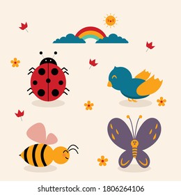 Cute Animal Spring Season Elements