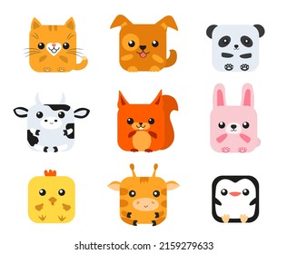 Cute animal square face. Vector flat illustration