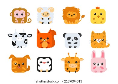 Cute animal square face. Vector flat illustration