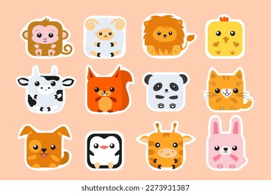 Cute animal square face. Vector flat illustration.