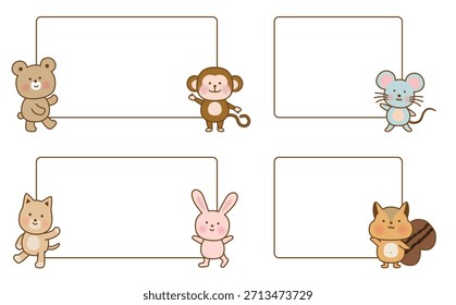 Ilustração de Conjunto de Quadros Quadrados Animais Bonitos