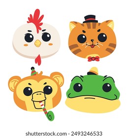 Cute animal sticker head for kid or children illustration