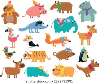 Cute Animal Sticker Isolated on White Background Big Vector Set