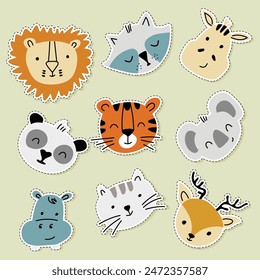 cute animal sticker set collection vector illustration