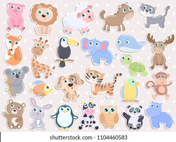 Cute animal sticker set. Flat design