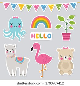 Cute animal stickers, vector set