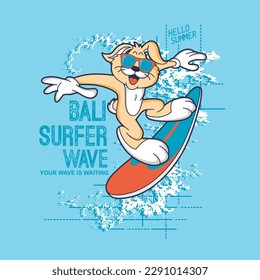 Cute animal Surfing Sport With Glasses, vector illustration