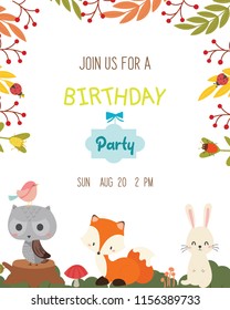 Cute animal theme birthday party invitation card vector.