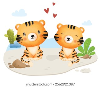 Cute Animal Tiger Couple Cartoon