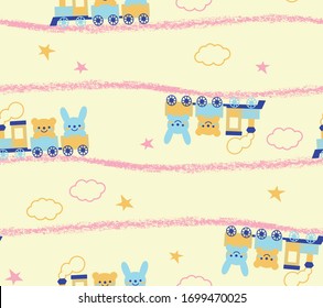 Cute animal train illustration material pattern
