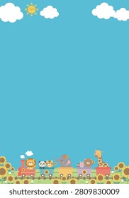 Cute Animal Train under Blue Sky Vertical Summer Background