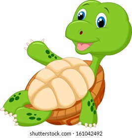 Cute animal turtle cartoon waving hand