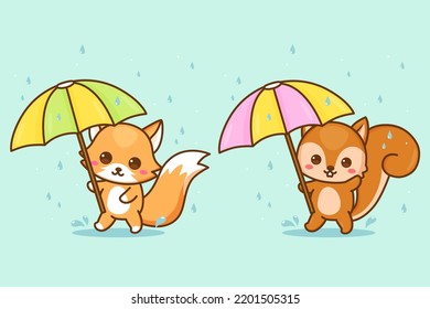 cute animal under the umbrella in the rain