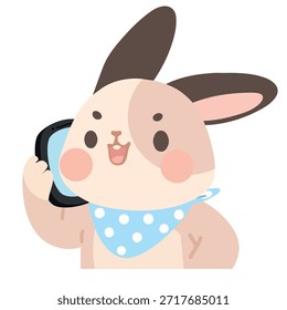 A cute animal using mobile device expressing communication connection conversation modern lifestyle kids appeal mascot use and friendly digital interaction concept