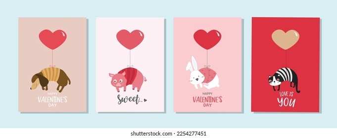 Cute animal with Valentine's day balloon.February 14. Design with cute animal.love, couple, heart, valentine,Vector illustrations.