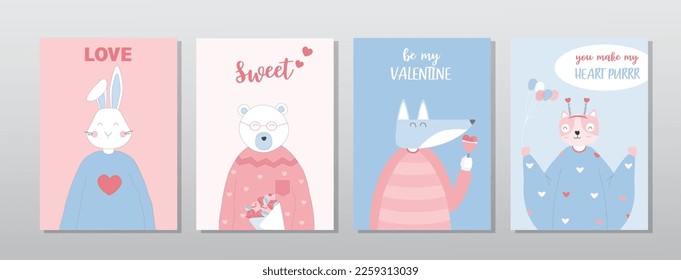 Cute animal with Valentine's day balloon.February 14. Design with cute animal.love, couple, heart, valentine,Vector illustrations.