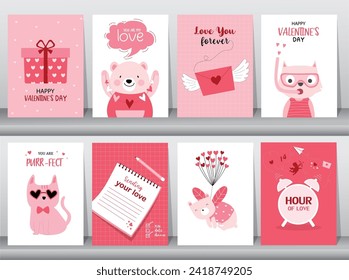 Cute animal with Valentine's day balloon.February 14. Design with cute animal.love, couple, heart, valentine,Vector illustrations.