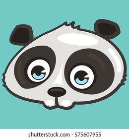 Cute animal vector cartoon. Panda face isolated on a blue background.